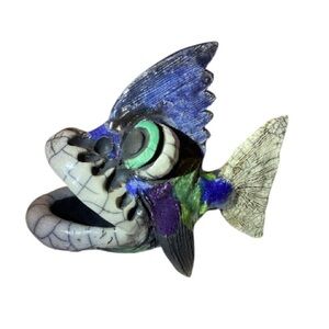 Rare’ Vintage 1997’ Ross De La Garza Studio Raku Pottery Whimsical Fish